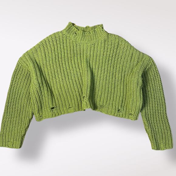 Forever 21 Ribbed Distressed Sweater Womens Size S Olive Green Grunge‎ - Picture 1 of 8